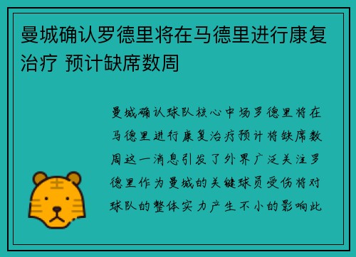 曼城确认罗德里将在马德里进行康复治疗 预计缺席数周 曼城确认罗德里将在马德里进行康复治疗 预计缺席数周